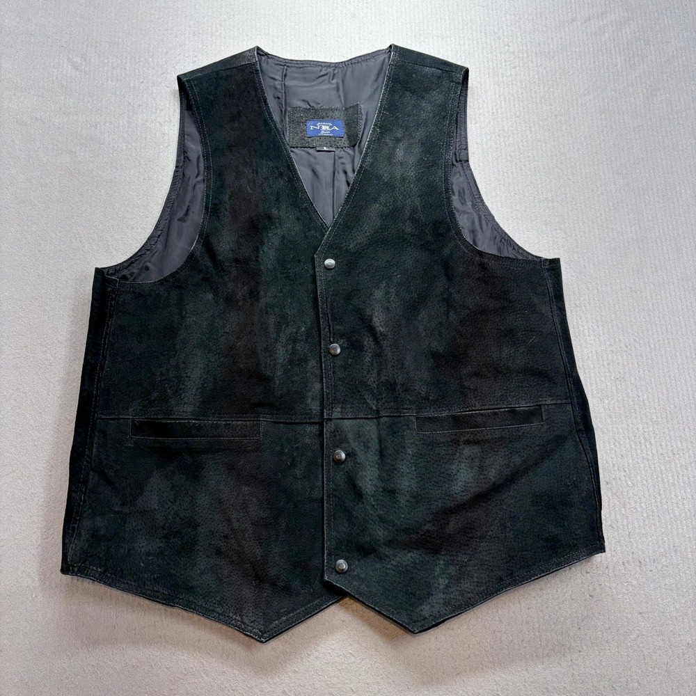 NRA Gear Leather Vest Mens L Black Suede Concealed Carry Snap Front Pocket